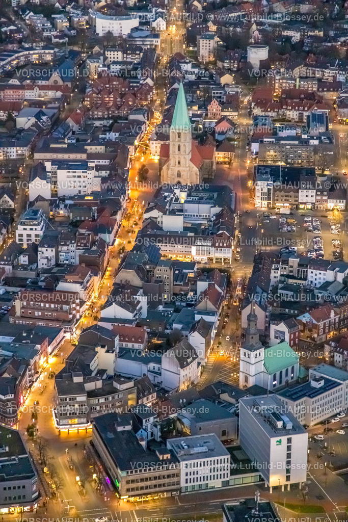 Hamm230102903 | Luftbild, City und evang. Pauluskirche, Nachtaufnahme, Nachtflug, Mitte, Hamm, Ruhrgebiet, Nordrhein-Westfalen, Deutschland