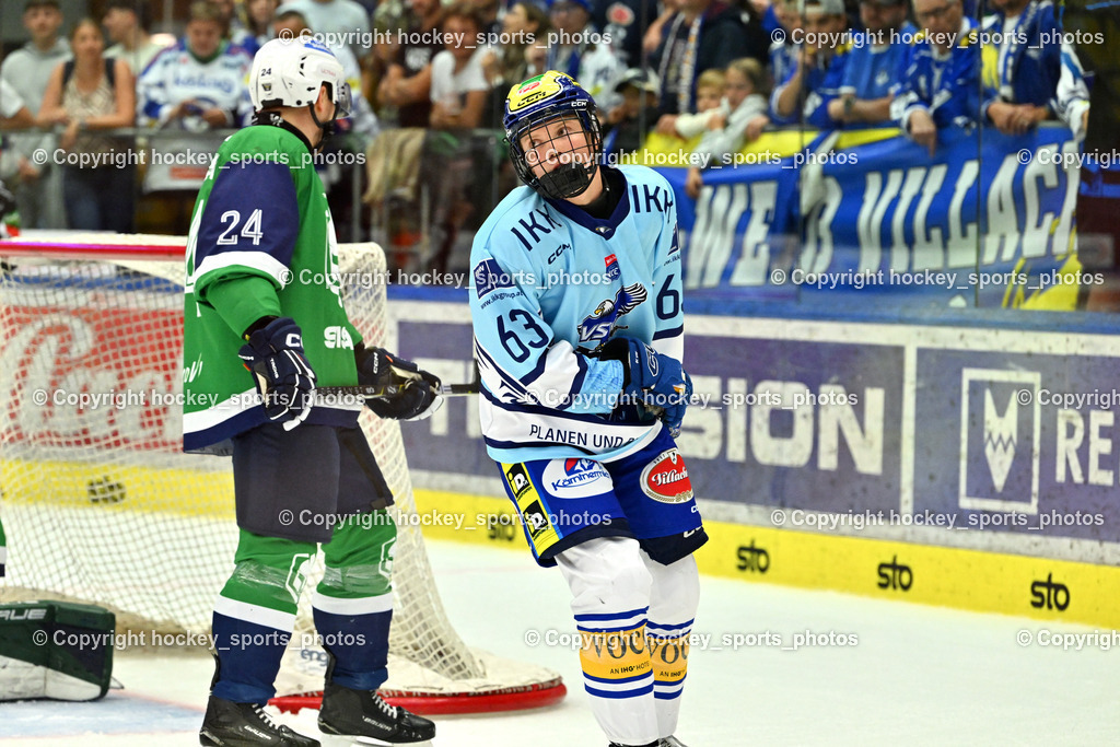EC iDM Wärmepumpen VSV vs. KHL Sisak | #63 Luca Fischer EC VSV, EC iDM Wärmepumpen VSV vs. KHL Sisak, EC iDM Wärmepumpen VSV vs. KHL Sisak am 02.09.2025 in Villach (Stadthalle Villach), Austria, (Photo by Bernd Stefan)