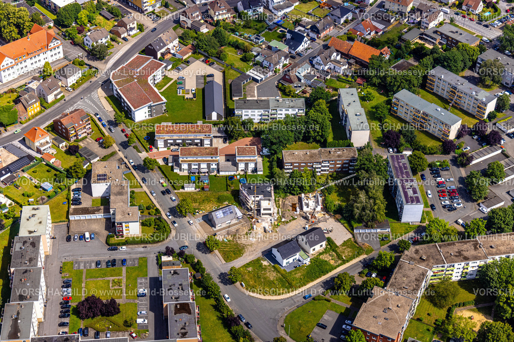Hamm240706214 | Luftbild, Stadterneuerungsgebiet Wohngebiet mit Baustelle, Waldenburger Straße Ecke Königsberger Straße, Stadtbezirk Herringen, Hamm, Ruhrgebiet, Nordrhein-Westfalen, Deutschland
