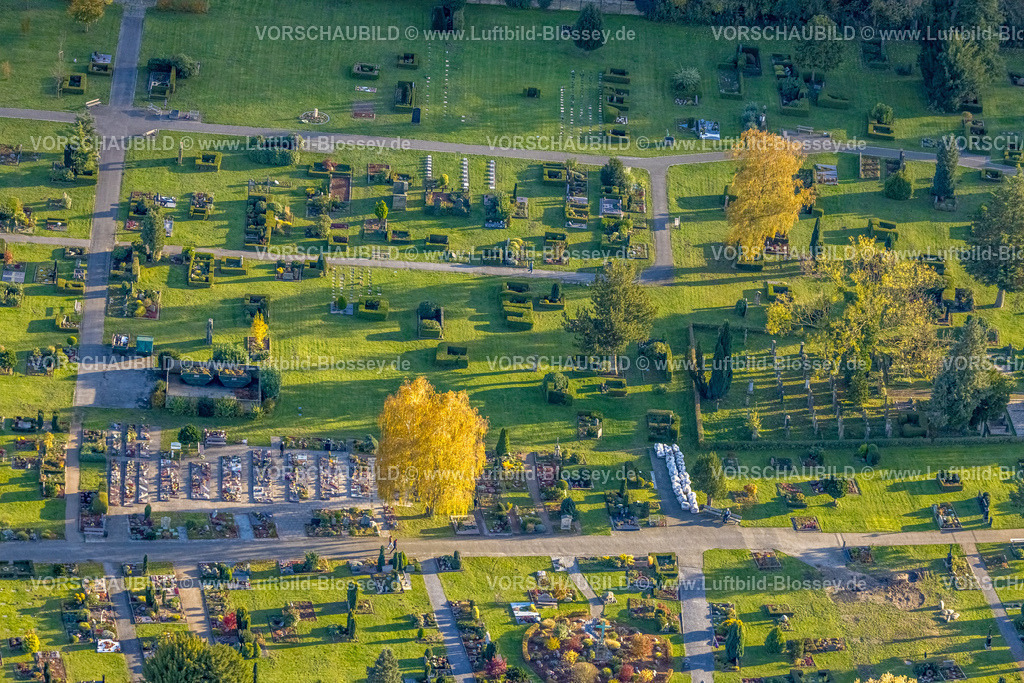 Hamm231101890 | Luftbild, Ostenfriedhof und Jüdischer Friedhof Gräberfeld, umgeben von herbstlichen Laubbäumen, Mitte, Hamm, Ruhrgebiet, Nordrhein-Westfalen, Deutschland