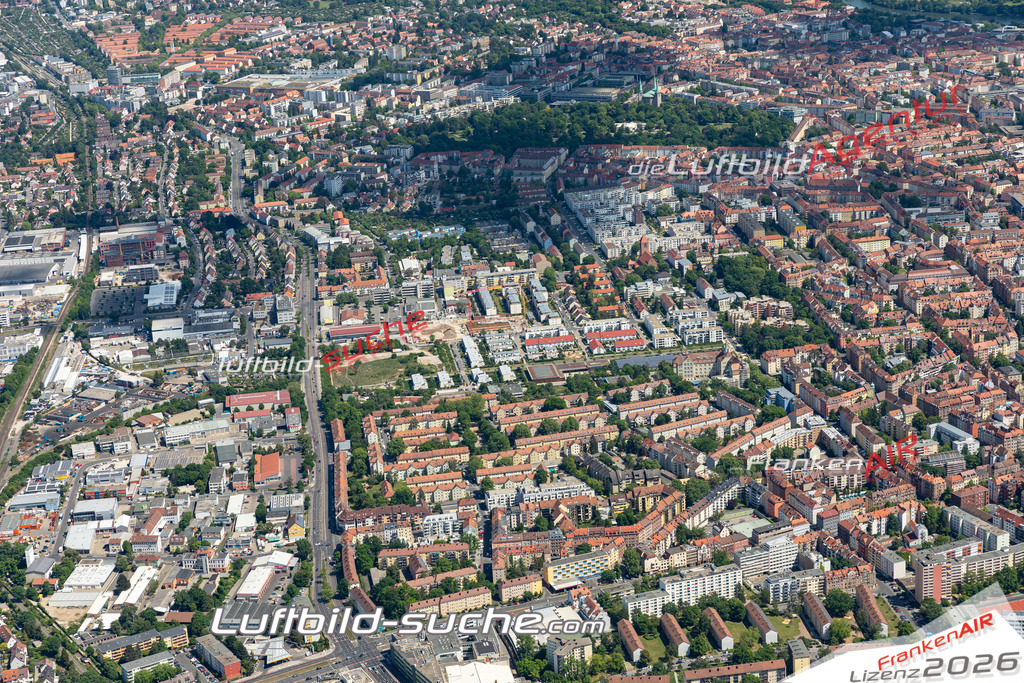 Aktuelles Luftbild von bucherstraße nuernberg - Die Luftaufnahme wurde 2020 mittels UL-Flugzeug erstellt ( keine Drohne ) - hochauflösende Kamera-Systeme von  Canon -Beste Qualität - Für grossformatige Ausdrucke geeignet. Die Geschenkidee !