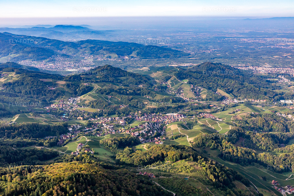 Luftbild: Ansicht am Rande von Weinbergen und Winzer- Gütern im Ortsteil Büchelbach in Sasbachwalden im Bundesland Baden-Württemberg in Deutschland. Foto: IMG_008820.jpg vom 20.09.2020 durch Werner Riehm/FLY-FOTO.de