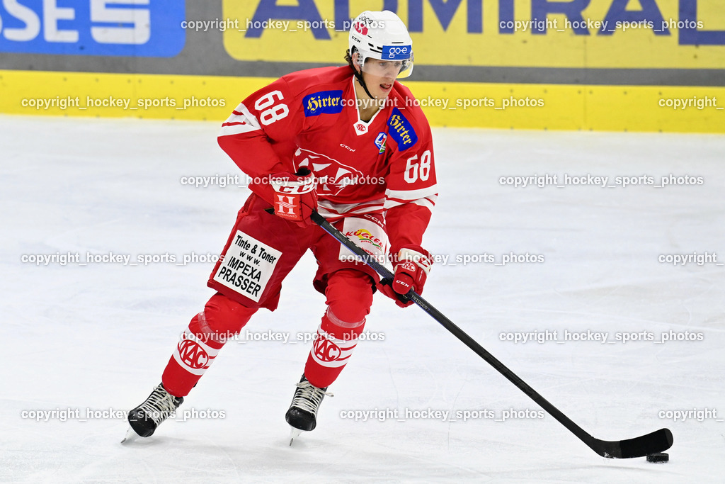 EC KAC Future Team vs. Die Adler Kitzbühl 7.10.2023 | #68 Gomboc Luka, EC KAC Future Team vs. Die Adler Kitzbühl 7.10.2023, EC KAC Future Team vs. Die Adler Kitzbühl am 07.10.2023 in Klagenfurt (Messehalle Klagenfurt), Austria, (Photo by Bernd Stefan)