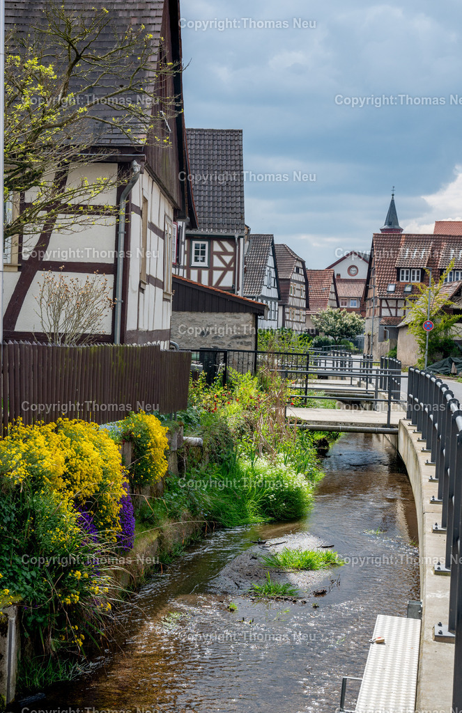 Dorfidylle-Gronau-Fruehling-meerbach-Bensheim-Fotografie-Thomas-Neu-27 | Malerisch schlängelt sich der Meerbach durch den Bensheimer Stadtteil Gronau, Fachwerkhäuser und die evangelische Kirche sind auf dem Bild zu sehen, ,Bild: THomas Neu