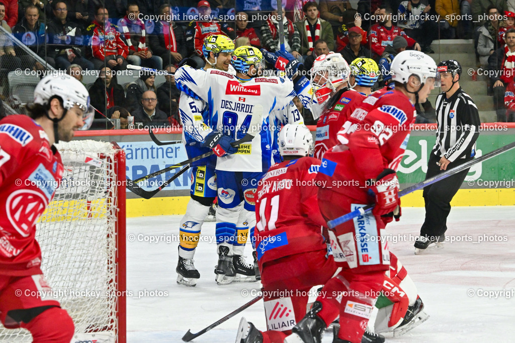 EC KAC vs. EC IDM Wärmepumpen VSV 10.3.2023 | #41 Jensen Aabo Jesper, #84 Desjardins Andrew, Jubel EC VSV Mannschaft, #32 Dahm Sebastian