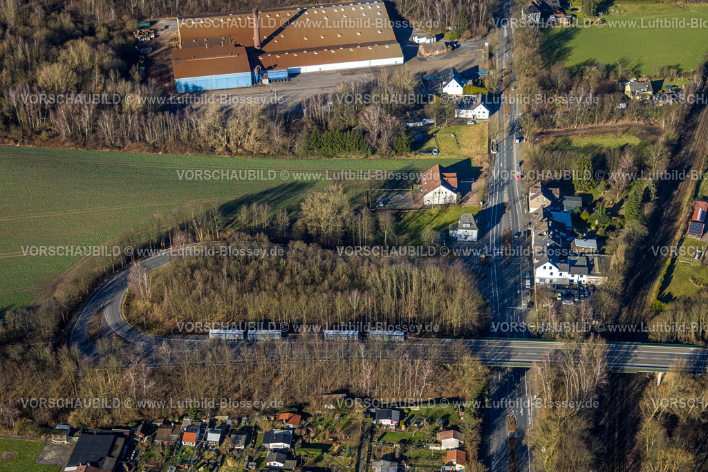 Castrop-Rauxel240106180 | Luftbild, Straßenverkehr Schleife Neuer Hellweg zur Bundesstraße B235 Wittener Straße, Verkehrssituation, Gebäude,  Freiwillige Feuerwehr Castrop-Rauxel Löschzug Merklinde und Böcker Metall GmbH Firmengelände, Bövinghausen, Castrop-Rauxel, Ruhrgebiet, Nordrhein-Westfalen, Deutschland
