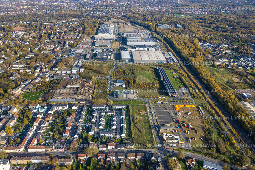 Gelsenkirchen221101904suedlich | Luftbild, Gewerbegebiet Europastraße, Industriepark Schalker Verien, Baustelle und Neubau, Zirkus Probst, Gelsenkirchener Weihnachtscircus, Gelsenkirchen-Bulmke-Hüllen, Gelsenkirchen, Ruhrgebiet, Nordrhein-Westfalen, Deutschland