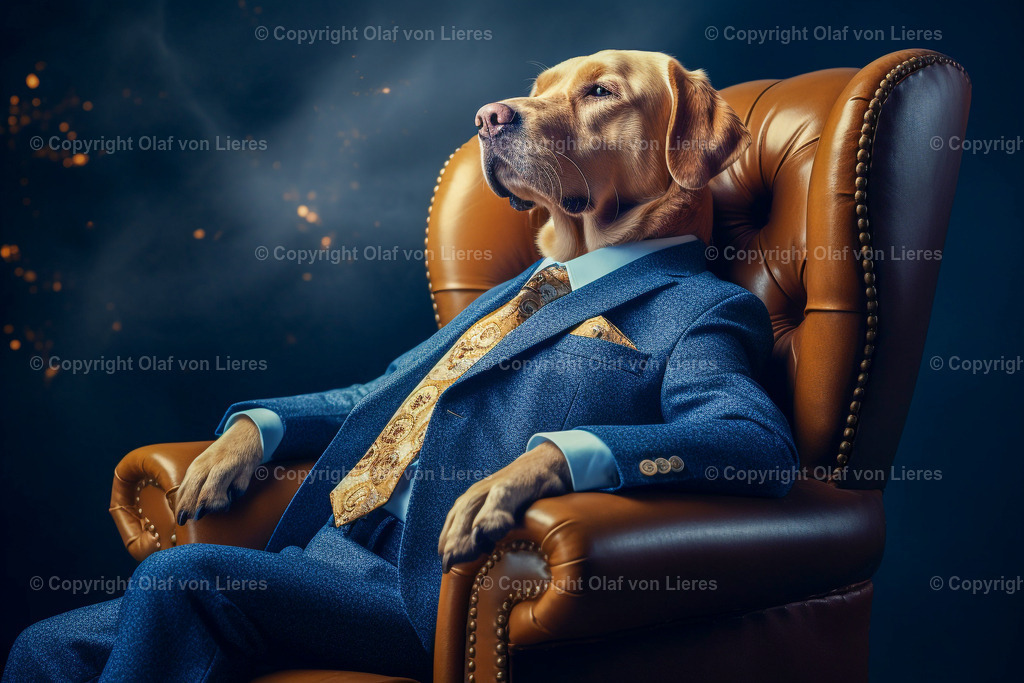 Labrador im Anzug  | Labrador im Sessel mit Anzug