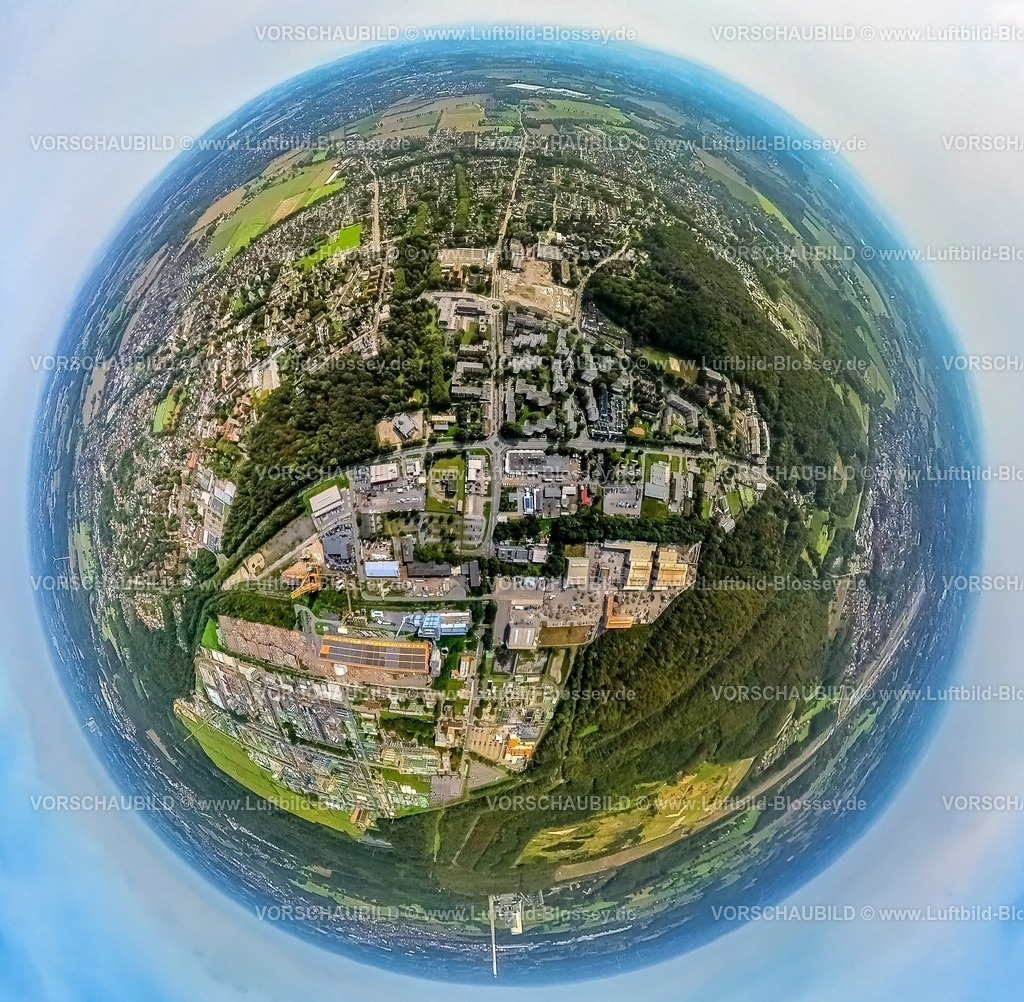Bergkamen230990127 Mitte | Luftbild, Ortsansicht Bergkamen-Mitte, Erich-Ollenhauer-Straße, Bayer AG Werk, Halde Großes Holz, Kraftwerk Bergkamen, Erdkugel, Fisheye Aufnahme, Fischaugen Aufnahme, 360 Grad Aufnahme, tiny world, Weddinghofen, Bergkamen, Ruhrgebiet, Nordrhein-Westfalen, Deutschland