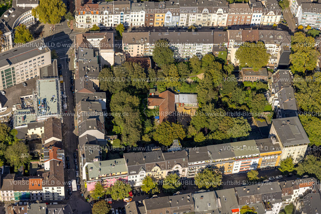 Duisburg241004036 | Luftbild, Wohngebiet Kardinal-Galen-Straße und Pulverweg, Kindergarten im Wohnblock Innenhof, Altstadt, Duisburg, Ruhrgebiet, Nordrhein-Westfalen, Deutschland