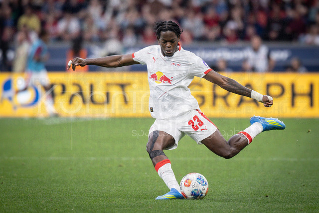 German Bundesliga, Bayer 04 Leverkusen vs. RB Leipzig, 02.05.2026 | LEVERKUSEN, GERMANY - MAY 2, 2026 :  Castello jr Lukeba (RB Leipzig, 23) during the German Bundesliga match on gameday 32 between Bayer 04 Leverkusen vs. RB Leipzig at BayArena on May 2, 2026 in Leverkusen, Germany. DFL REGULATIONS PROHIBIT ANY USE OF PHOTOGRAPHS AS IMAGE SEQUENCES AND/OR QUASI-VIDEO.