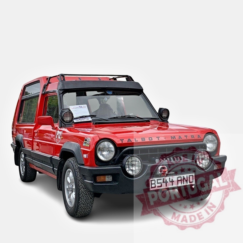 Red Talbot Matra Rancho Showing Off-Road Capabilities | Classic red Talbot Matra Rancho, a unique blend of ruggedness and style, stands ready for adventure - Realized with Pictrs.com
