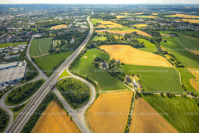 Witten230701013 | Luftbild, Vöckenberg Wiesen und Felder, Autobahn A44, Annen, Witten, Ruhrgebiet, Nordrhein-Westfalen, Deutschland