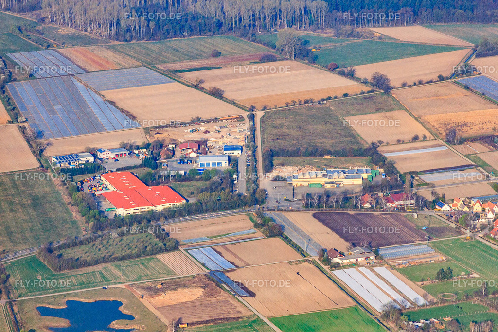 Gewerbegebiet In d. Sauheide an der Druslach mit Bührmann Weine GmbH | Luftbild: Gewerbegebiet In d. Sauheide an der Druslach mit Bührmann Weine GmbH in Zeiskam im Bundesland Rheinland-Pfalz in Deutschland. Foto: IMG_49336.jpg vom 28.03.2012 durch Werner Riehm/FLY-FOTO.de - Realisiert mit Pictrs.com