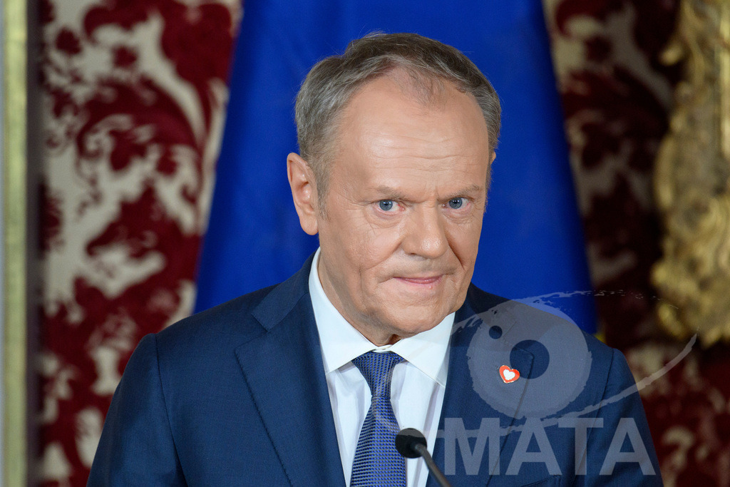 _DWA0562 | Politiker Donald Tusk (Civic Coalition), Ministerpräsident der Republik Polen, während eines Pressestatements in der Münchner Residenz vor der Verleihung des Ewald-von-Kleist-Preises. Der diesjährige Ewald-von-Kleist-Preis wird am Rande der Münchner Sicherheitskonferenz 2026 an das ukrainische Volk vergeben. München, 14.02.2026 Bayern Deutschland - Realisiert mit Pictrs.com