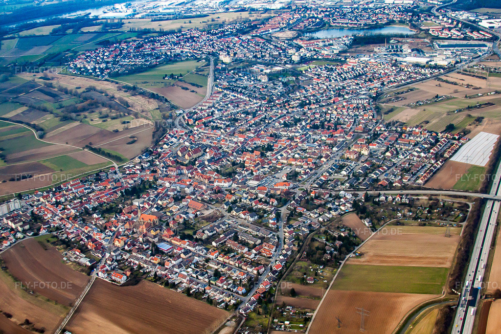 Luftbild: Ortsansicht von Nordosten in Ketsch im Bundesland Baden-Württemberg in Deutschland. Foto: IMG_24930.jpg vom 18.03.2010 durch Werner Riehm/FLY-FOTO.de