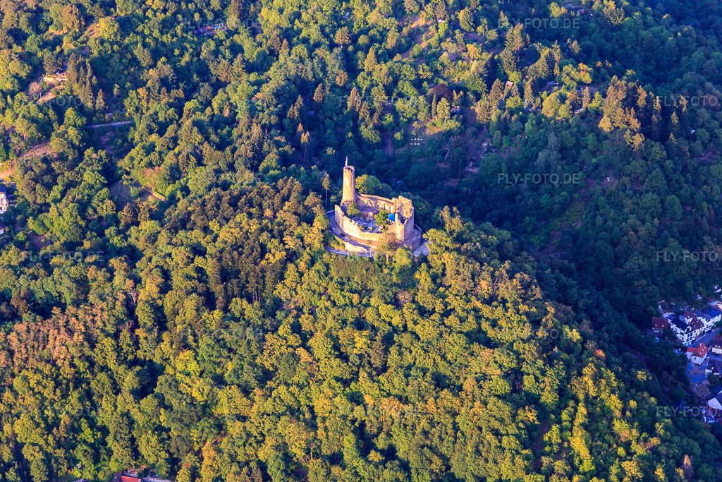 Luftbild: Burgruine Windeck Weinheim in Weinheim im Bundesland Baden-Württemberg in Deutschland. – Foto: IMG_109399.jpg vom 30.07.2018 durch Werner Riehm/FLY-FOTO.de – Auflösung des Originals: 5472 x 3648 px – Burgruine Windeck Weinheim