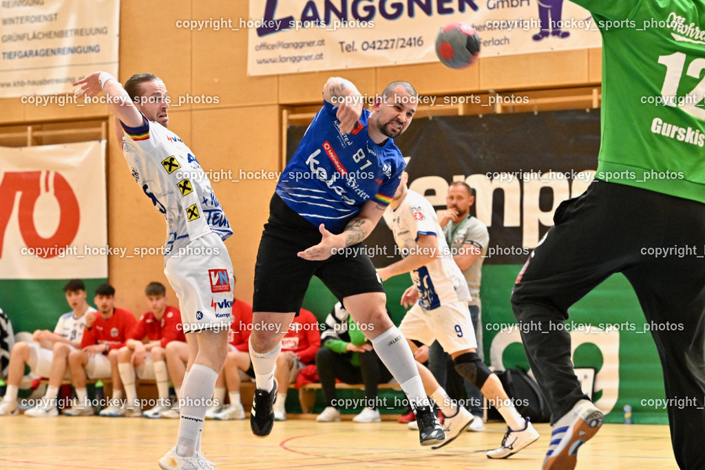 SC Ferlach vs. ALPLA HC Hard | #19 SCHNABL Nico SC Hard, #81 Milicevic Micha SC Ferlach, SC Ferlach vs. ALPLA HC Hard, SC Ferlach vs. ALPLA HC Hard am 05.04.2025 in Ferlach (Ballspielhalle Ferlach), Austria, (Photo by Bernd Stefan)