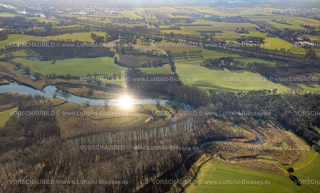 Olfen230206790Lippe | Luftbild, Renaturierung Fluss Lippe, Projekt Lebendige Lippe, Lipperband, Fluss Lippemäander, Fluss und Auenentwicklung, Olfen-Kirchspiel, Olfen, Münsterland, Nordrhein-Westfalen, Deutschland