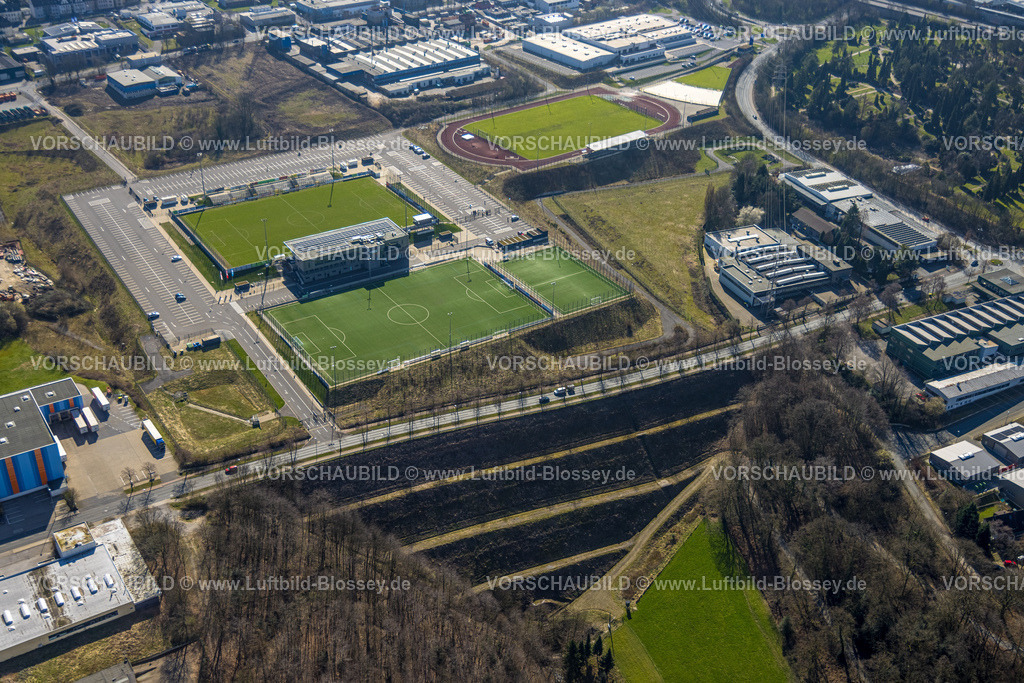 Velbert240301464 | Luftbild, IMS Arena Sportanlage, 
Fußballstadion und Leichtathletikstadion des SSVg Velbert 02, Velbert, Solardach, Ruhrgebiet, Nordrhein-Westfalen, Deutschland