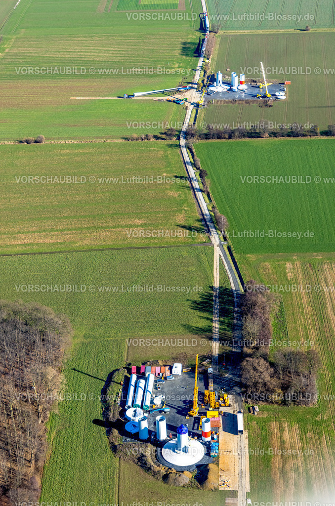 Hamm230204986 | Luftbild, Windräder Baustelle und Neubau an der Autobahn A2, Stadtbezirk Pelkum, Hamm, Ruhrgebiet, Nordrhein-Westfalen, Deutschland