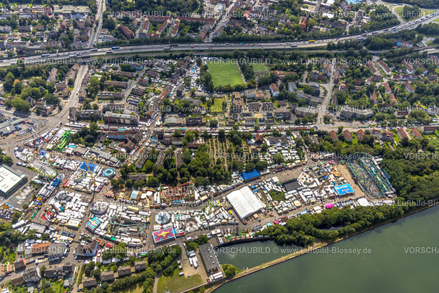 Herne230802721 | Luftbild, Cranger Kirmes Volksfest und Fahrgeschäfte, Unser Fritz, Herne, Ruhrgebiet, Nordrhein-Westfalen, Deutschland