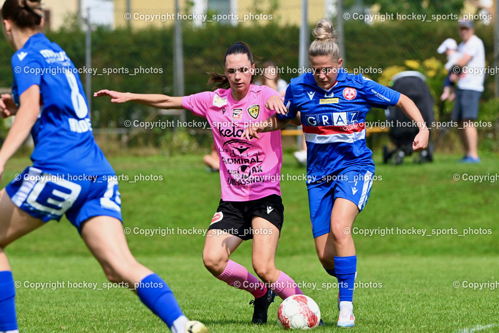 Carinthians Hornets vs. GAK 1902 Frauen | #18 Laura Therese Kert Carinthians Hornets, #7 Vanessa Kraker GAK, Carinthians Hornets vs. GAK 1902 Frauen, Carinthians Hornets vs. GAK 1902 Frauen am 01.09.2024 in Sachsenburg (Sportplatz Sachsenburg), Austria, (Photo by Bernd Stefan)