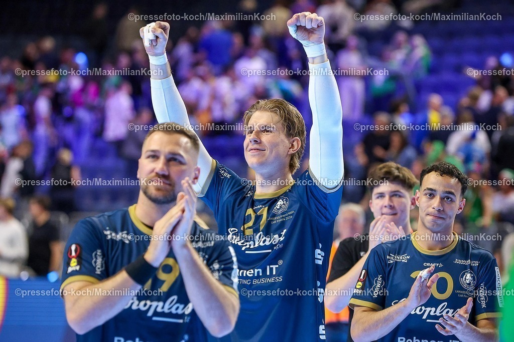 xSSCx18042602031 | 18.04.2026, xsscx, Handball, DHB-Pokal Lidl Final4, Halbfinale, Bergischer HC - SC Magdeburg, Saison 2025 / 2026 Herren, Lanxess Arena, Köln: Die Mannschaft des Bergischer HC feiert den Sieg über den SC Magdeburg  Kim Voss-Fels (BHC #21) Photo: xSandraxScherningxPressefotoKochx