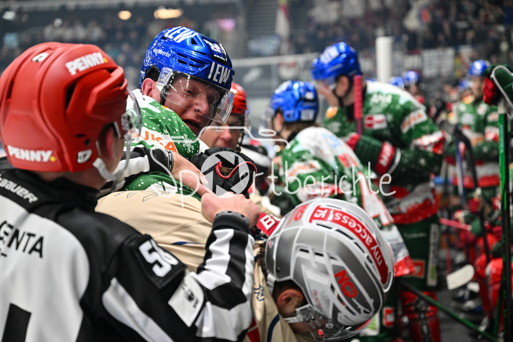 Augsburger Panther - Nürnberg Ice Tigers | Faustkampf zwischen Denis REUL (Augsburger Panther #29) und Samuel DOVE-McFALLS (Nürnberg Ice Tigers #77) / Duell / DEL: Augsburger Panther - Nuernberg Ice Tigers, Curt Frenzel Stadion am 06.12.2024