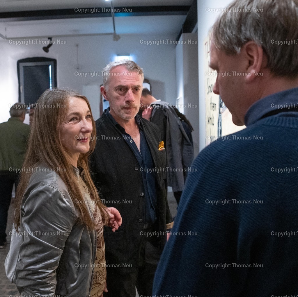DSC_5474 | Finissage Ausstellung "Rosa Loy, guest Rose Wylie - Doubletten" - Museum Bensheim, von links: Rosa Loy und Neo Rauch im Gespräch mit Jari Juhani Lager, ,, Bild: Thomas Neu