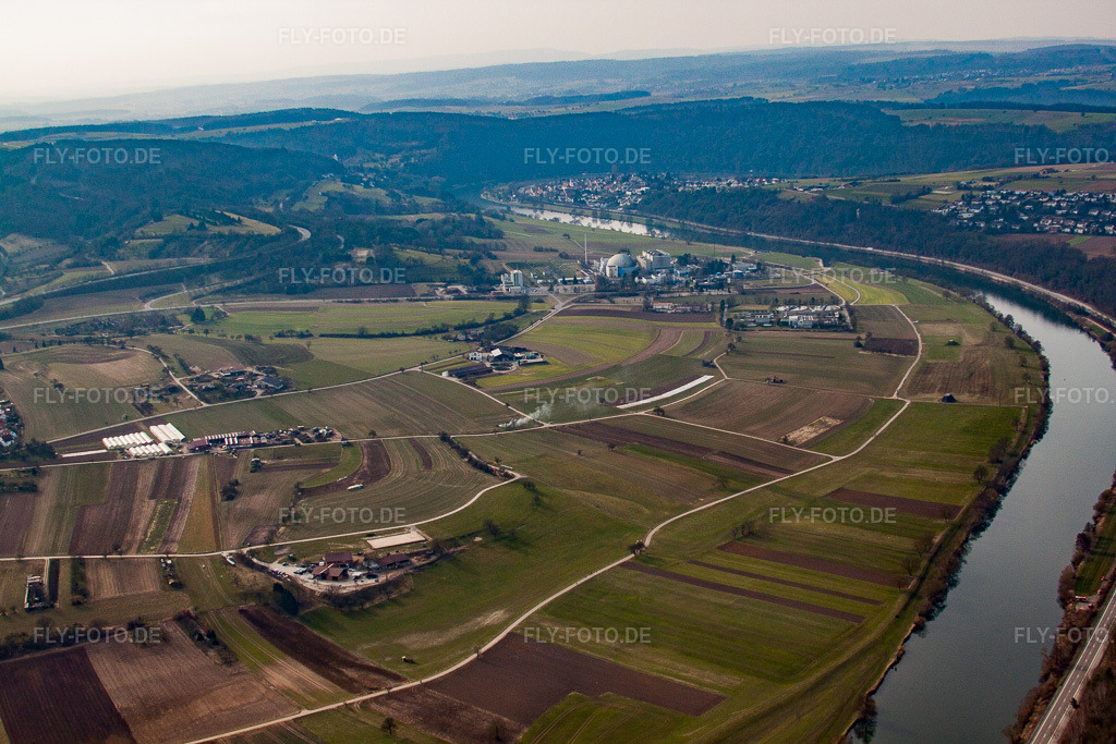 Luftbild: KKW Obrigheim - noch am Netz in Obrigheim im Bundesland Baden-Württemberg in Deutschland. Foto: IMG_38144.jpg vom 12.03.2011 durch Werner Riehm/FLY-FOTO.de