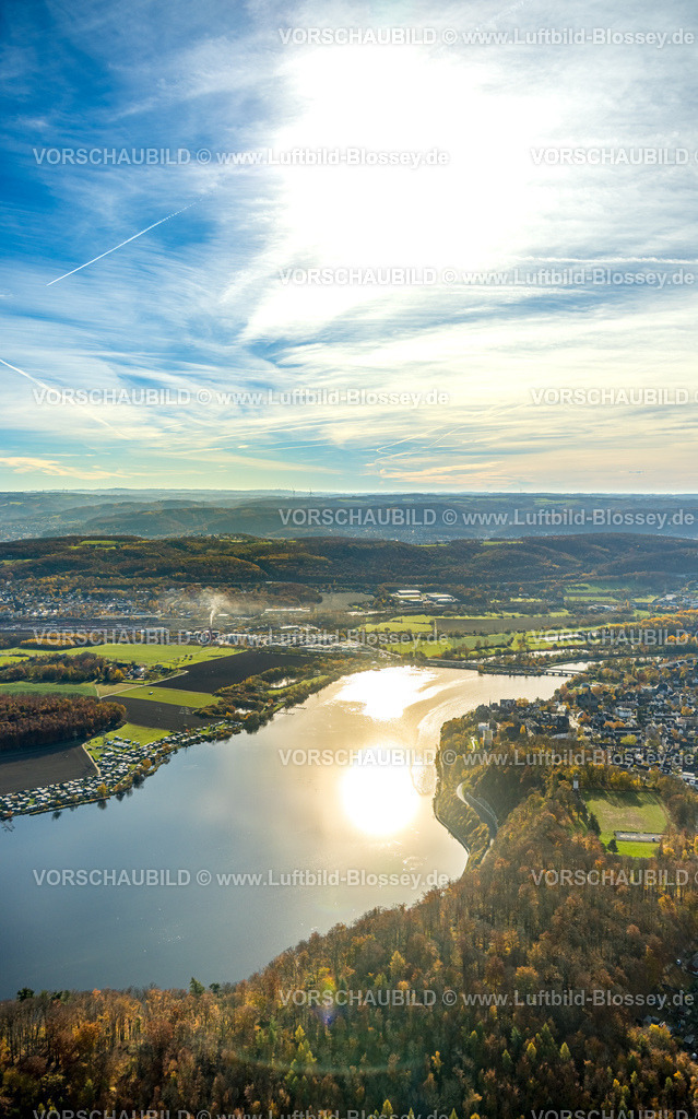 Wetter251104381 | Luftbild, Harkortsee mit Blick nach Hagen-Vorhalle, links Kaisberg Wald und Campingplätzen Caravanverein Wassersportverein Harkortsee (CWVH) und Wassersportverein Campingverein Hagen e.V., blauer Himmel mit Wolkwn, herbstliche Bäume, Wetter, Ruhrgebiet, Nordrhein-Westfalen, Deutschland