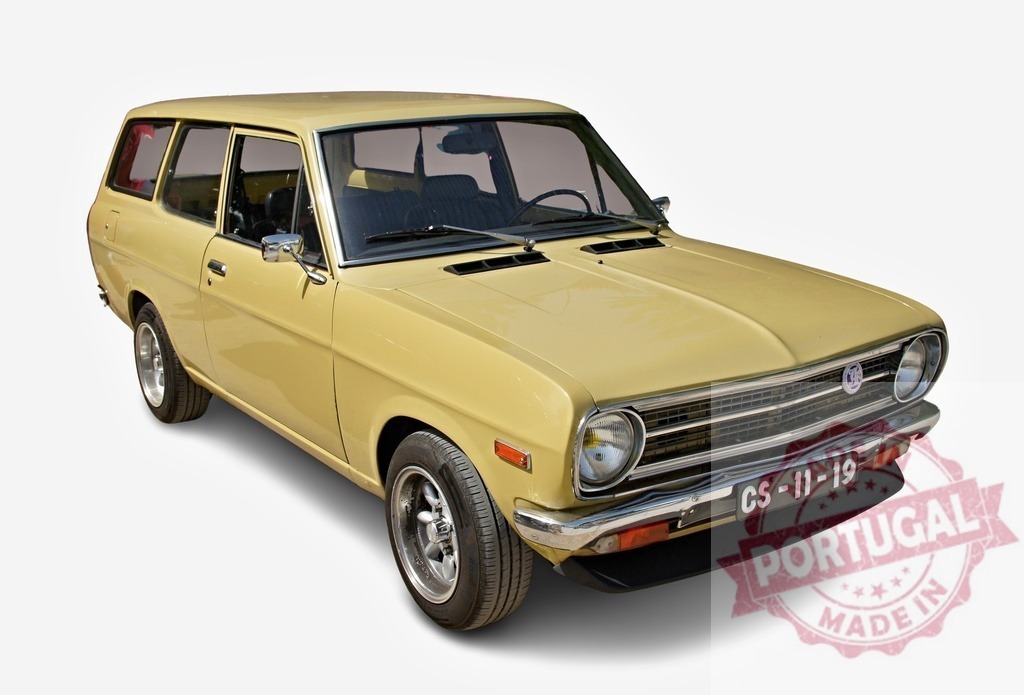 Yellow Datsun 120Y vintage station wagon car | Yellow Datsun 120Y vintage station wagon car isolated on white background - Realized with Pictrs.com