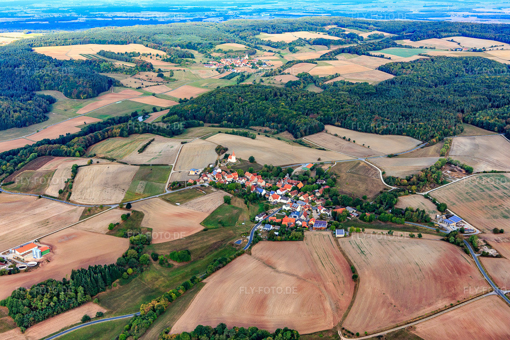 Luftbild: Ortsansicht von Norden im Ortsteil Großbirkach in Ebrach im Bundesland Bayern in Deutschland. Foto: IMG_111184.jpg vom 09.09.2018 durch Werner Riehm/FLY-FOTO.de