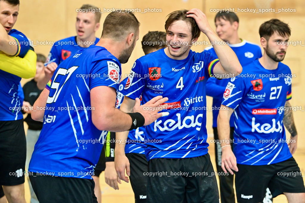 SC Ferlach vs. Schwaz Tirol Handball | #57 LEBAN Patrik SC Ferlach, #4 König Raphael SC Ferlach, Jubel SC Ferlach Mannschaft, SC Ferlach vs. Schwaz Tirol Handball, SC Ferlach vs. Schwaz Tirol Handball am 12.10.2024 in Ferlach (Ballspielhalle Ferlach), Austria, (Photo by Bernd Stefan)