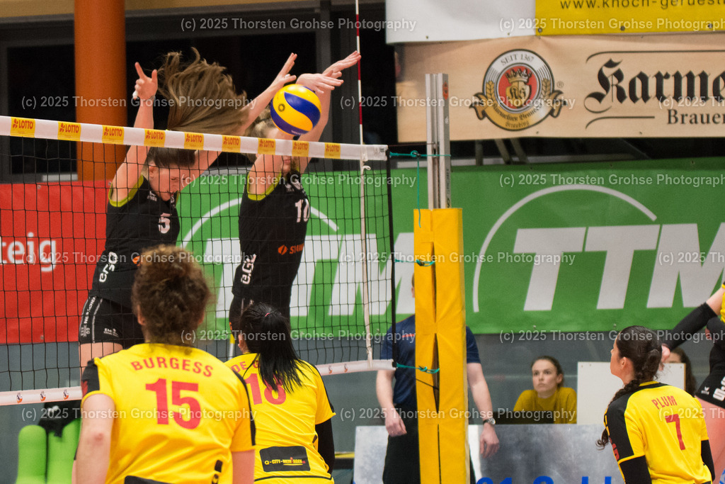 VBL VFB SUHL vs. LADIES IN BLACK AACHEN | Aachen in SCHWARZ gegen Suhl in GELB; VBL VFB SUHL vs. LADIES IN BLACK AACHEN, Volleyball-Bundesliga Frauen am 03.02.2018 in der Multihalle in Meiningen, (Deutschland) - Realisiert mit Pictrs.com