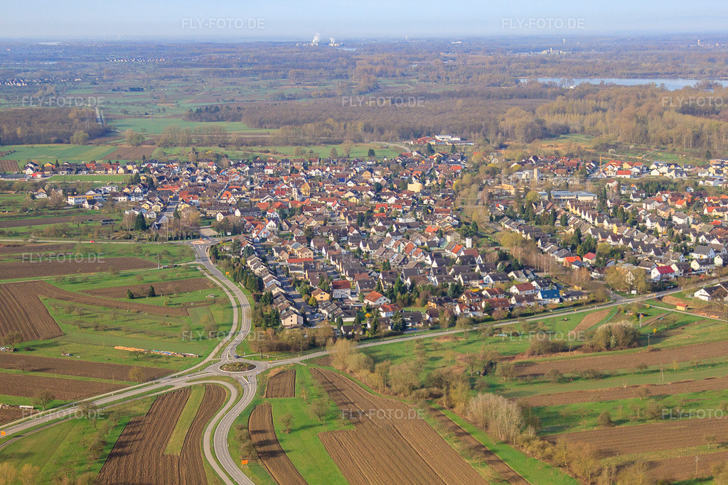 Luftbild: Ortsansicht aus Nordosten im Ortsteil Illingen in Elchesheim-Illingen im Bundesland Baden-Württemberg in Deutschland. Foto: IMG_25549.jpg vom 02.04.2010 durch Werner Riehm/FLY-FOTO.de
