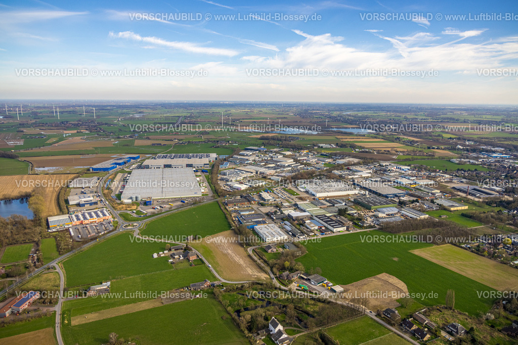 Emmerich240313582 | Luftbild, Gewerbegebiet NettPark Weseler Straße mit BLG Handelslogistik, Fiege Logistik Erweiterungsbau, Klein-Netterden, Emmerich am Rhein, Nordrhein-Westfalen, Deutschland