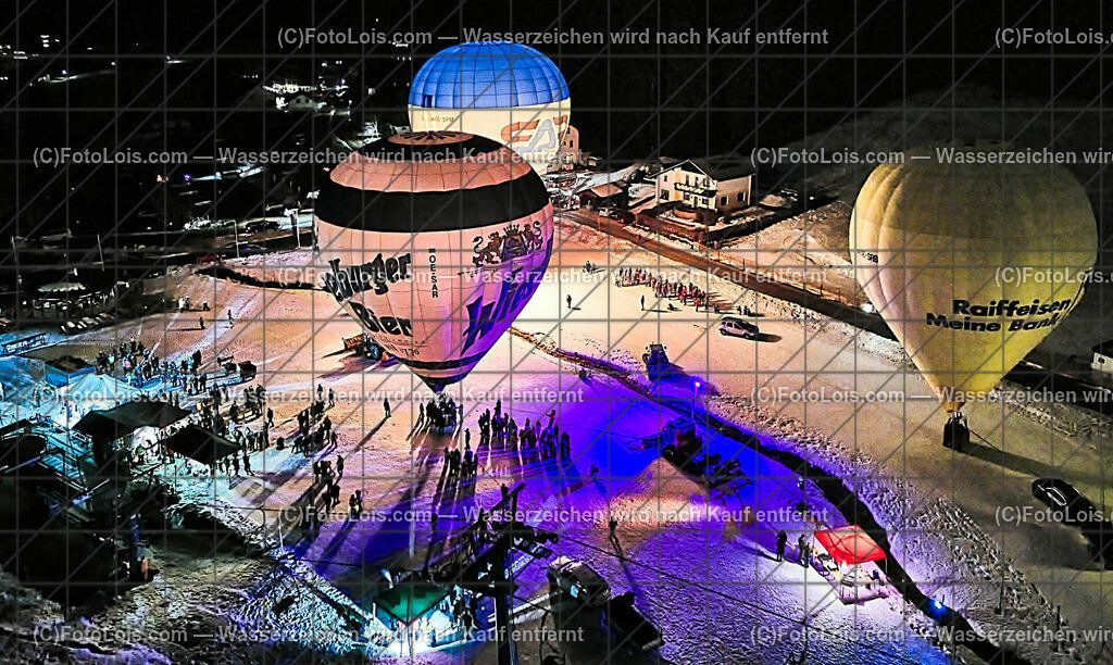 182613_Luftbild_Nacht der Ballone | (C)FotoLois.com, Alois Spandl. Luftbild, NACHT der BALLONE in Lackenhof am Ötscher bei der Ötscherlift-Talstation, während der Veranstaltung erlebte man dabei den Mondaufgang, Do 28. Dez. 2023.