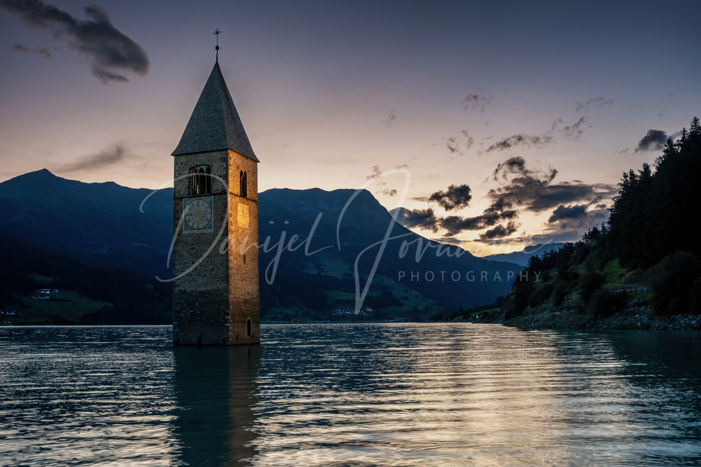 Abendstimmung | Kirchturm von Graun im Reschensee