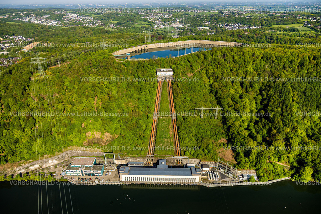 Herdecke240503324 | Luftbild, RWE Pumpspeicherkraftwerk Koepchenwerk am Hensteysee mit Speicherbecken, Herdecke, Ruhrgebiet, Nordrhein-Westfalen, Deutschland