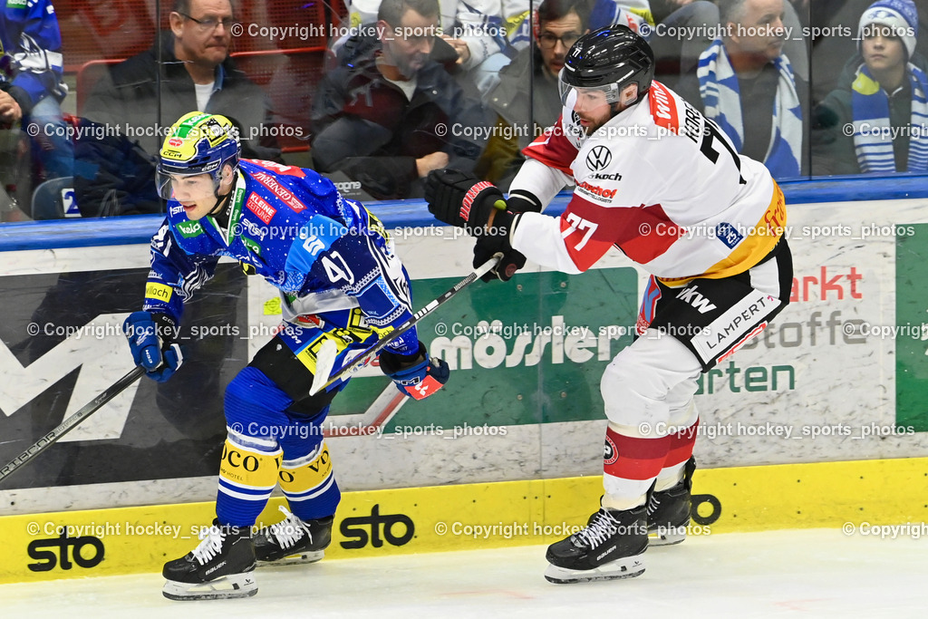 EC IDM Wärmepumpen VSV vs. Pioneers Vorarlberg | #40 WALLENTA Elias EC VSV, #77 Korecky Ivan PIONEERS VORARLBERG, EC IDM Wärmepumpen VSV vs. Pioneers Vorarlberg, EC IDM Wärmepumpen VSV vs. Pioneers Vorarlberg am 14.12.2024 in Villach (Stadthalle Villach), Austria, (Photo by Bernd Stefan)
