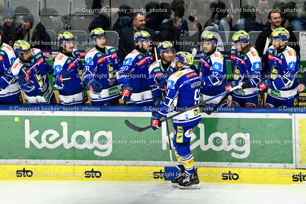 EC IDM Wärmepumpen VSV vs. Steinbach Black Wings Linz | Jubel EC VSV, Spielerbank EC VSV, #91 Nick Hutchison EC VSV, EC IDM Wärmepumpen VSV vs. Steinbach Black Wings Linz, EC IDM Wärmepumpen VSV vs. Steinbach Black Wings Linz am 23.01.2026 in Villach (Stadthalle Villach), Austria, (Photo by Bernd Stefan)