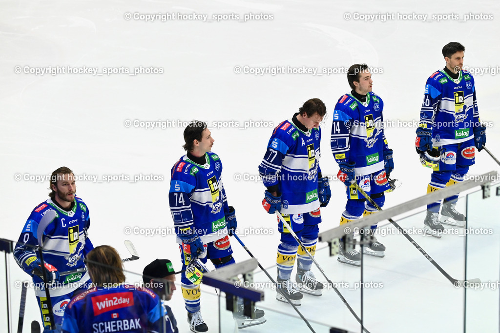 EC IDM WÄRMEPUMPEN VSV vs. EC KAC | Starting six EC VSV, #9 RAUCHENWALD Alexander EC VSV, #74 COATTA Max EC VSV, #77 LINDNER Philipp EC VSV, #14 TSCHURNIG Johannes EC VSV, #46 WALL Alex EC VSV, EC IDM WÄRMEPUMPEN VSV vs. EC KAC, EC IDM WÄRMEPUMPEN VSV vs. EC KAC am 02.02.2025 in Villach (Stadthalle Villach), Austria, (Photo by Bernd Stefan)