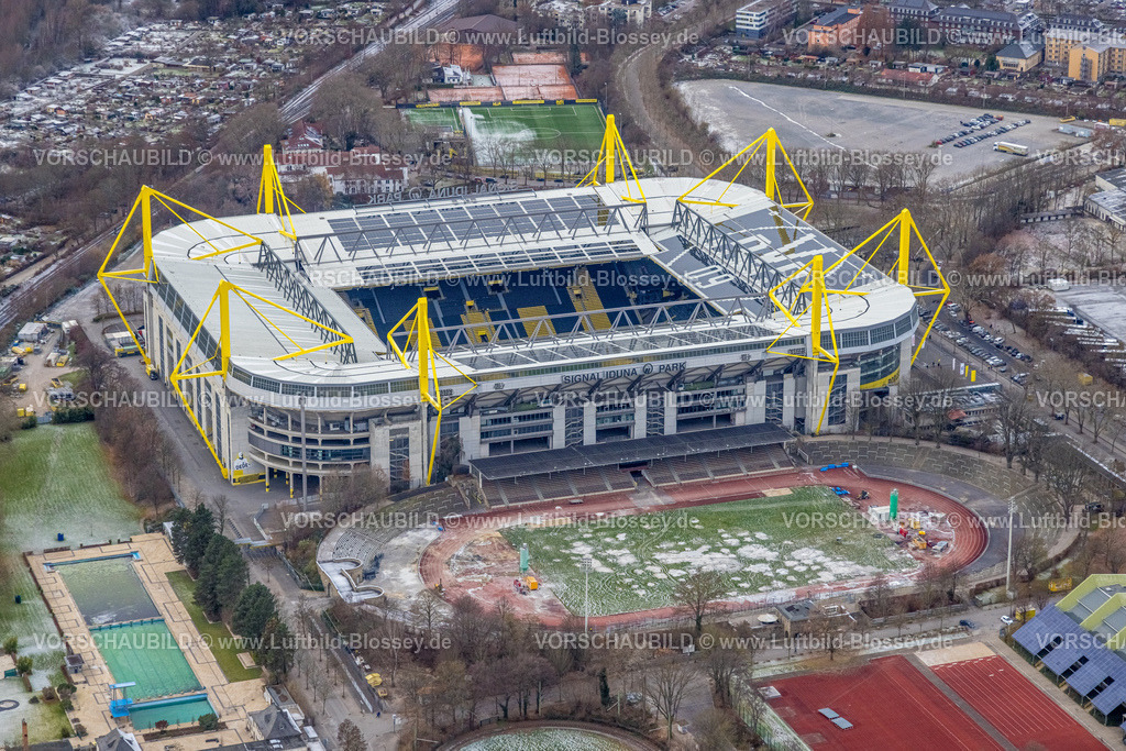 Dortmund221201928 | Luftbild, Signal Iduna Park, Bundesligastadion BVB Borussia Dortmund BVB 09, ehemaliges Stadion Rote Erde, Ruhrallee, Dortmund, Ruhrgebiet, Nordrhein-Westfalen, Deutschland