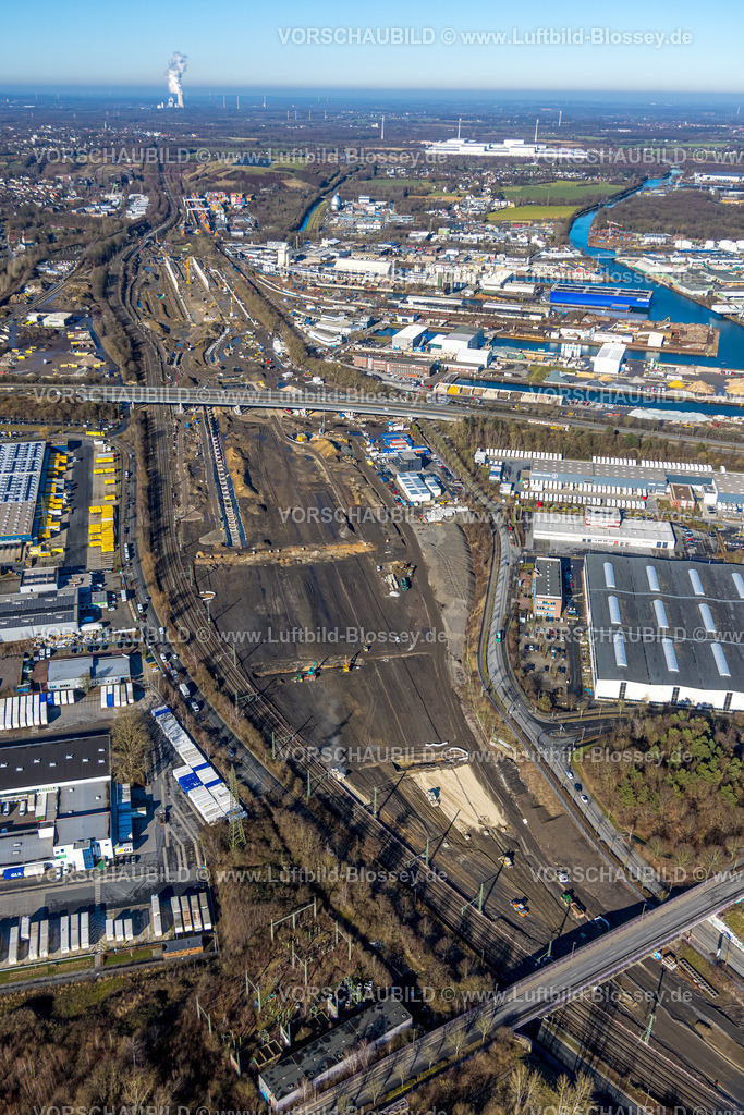 Dortmund260200204 | Luftbild, Gewerbegebiet Baugebiet Union zwischen Heinrich-August-Schulte-Straße und Westfaliastraße am Hafen, ehemaliger Güterbahnhof und Deutsche Bahn AG, Gelände für geplantes neues ICE-Werk am Dortmunder Hafen, Dorstfelder Brücke, Dortmund, Ruhrgebiet, Nordrhein-Westfalen, Deutschland