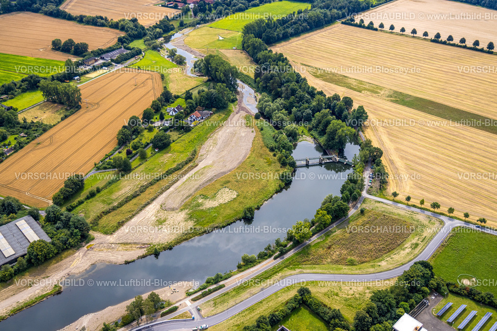 Wickede240711353 | Luftbild, Wiesen und Felder am Fluss Ruhr und Obergraben Am Kraftwerk, Wimbern, Wickede, Soester Börde, Nordrhein-Westfalen, Deutschland