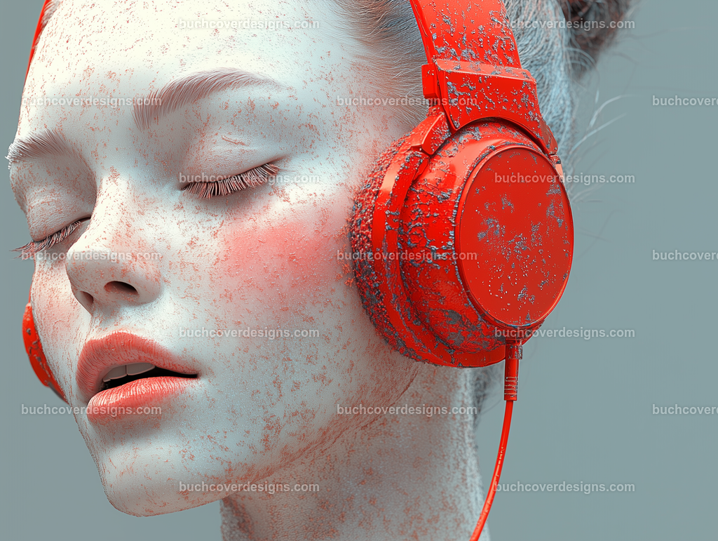 Gesicht einer Frau mit Kopfhörer (156) | realistic metallic painted lady face wear a red headphone and hold it with one hand, see the face - close up - studio light - vivid colors - high detail - realistic - photo - sureal --chaos 5 --ar 4:3 --stylize 50 --weird 100 --v 6.1 Job ID: eb787979-30fb-437b-a8ae-b128929df550