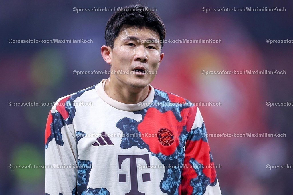 UCL11032502199 | 11.03.2025, Fußball, UEFA Champions League, Bayer 04 Leverkusen - FC Bayern München, Achtelfinale Rückspiel, BayArena, Saison 2024 2025: Min-jae Kim (FC Bayern #3)DFB regulations prohibit any use of photographs as image sequences and or quasi-video.