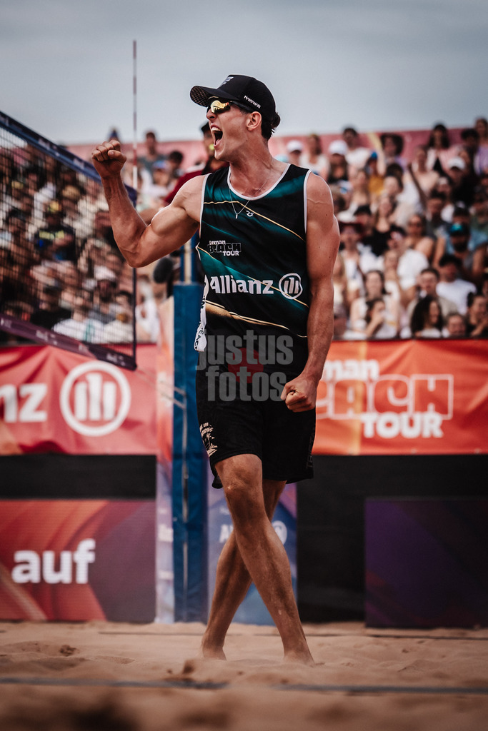 Beachvolleyball | Männer | Allianz German Beach Tour 2025 | Tourstop München | 12.07.2025 | Tristan Fröbel jubelt